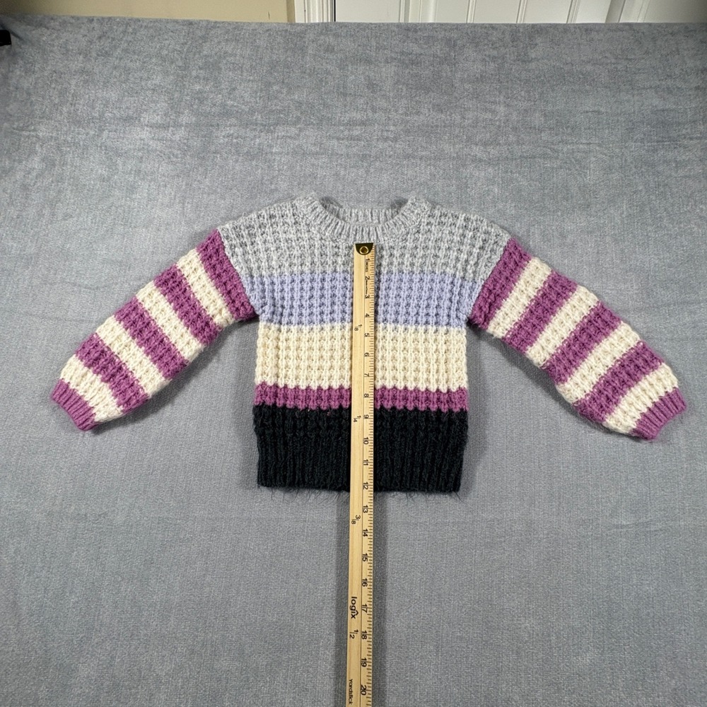 Cat & Jack Toddler 3T Waffle Knit Striped Colorblock Sweater Grey Purple Cream - Picture 5 of 7